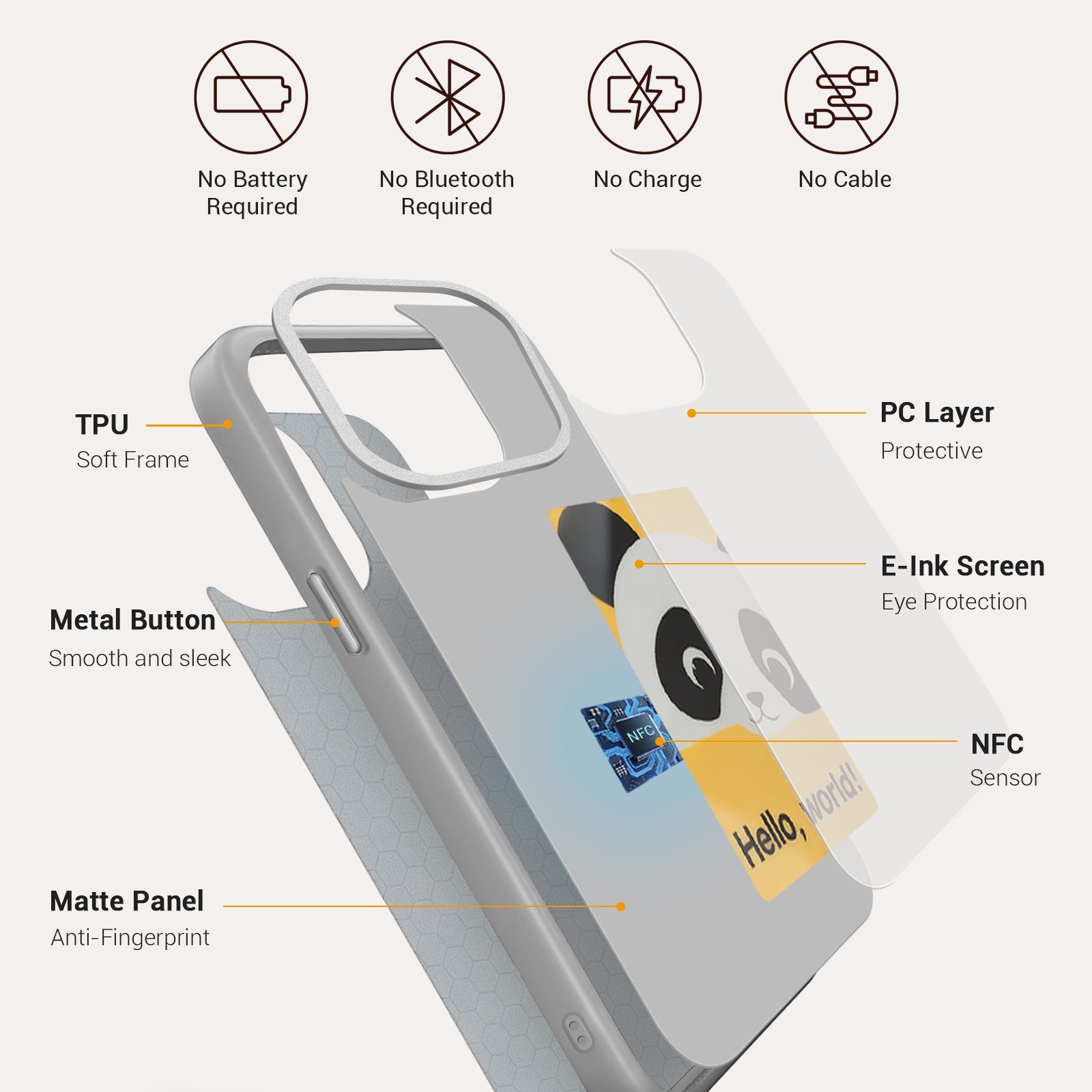 iPhone 13–16 NFC E-Ink Case with 4-Inch HD Display#Color_Grey