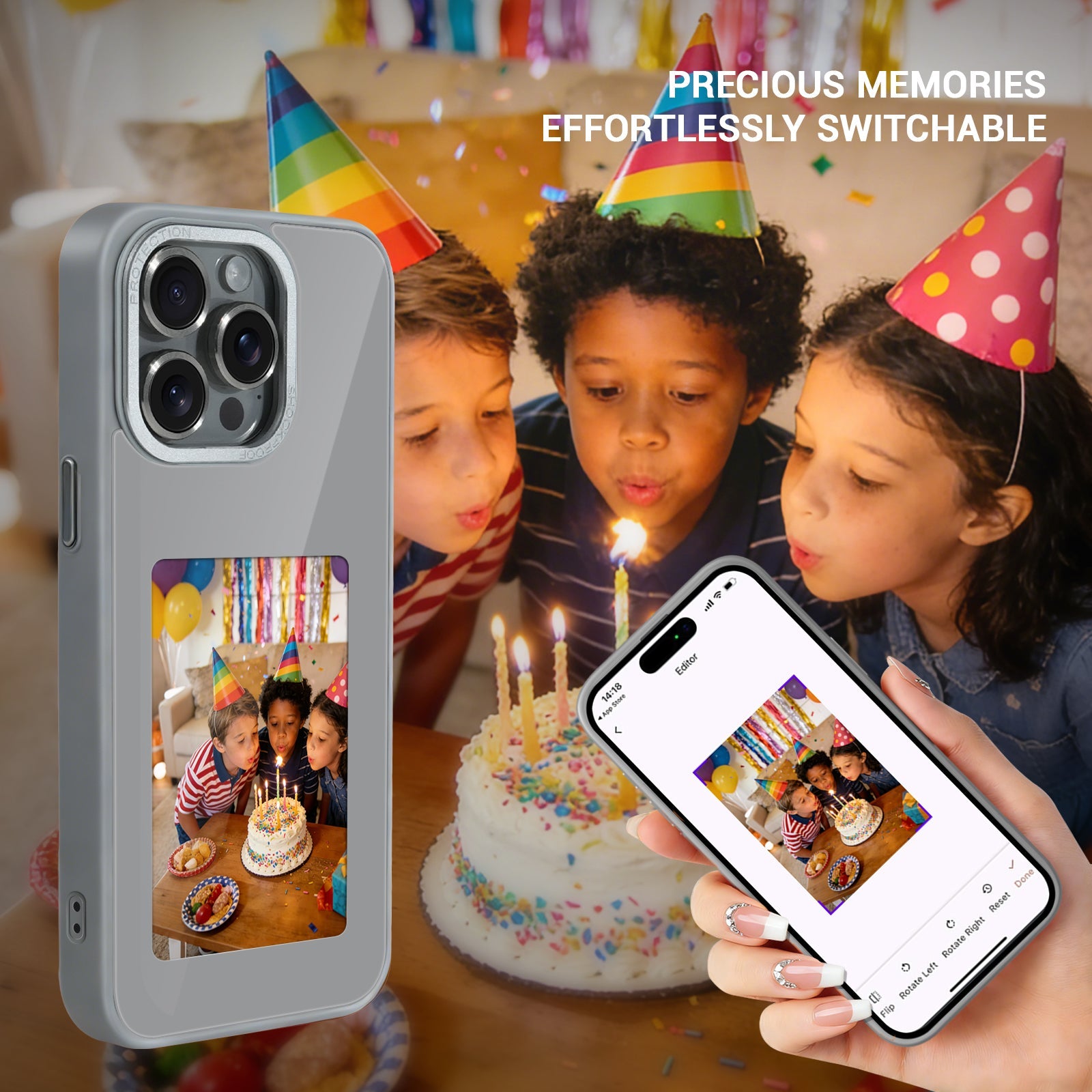 iPhone 13–16 NFC E-Ink Case with 4-Inch HD Display#Color_Grey