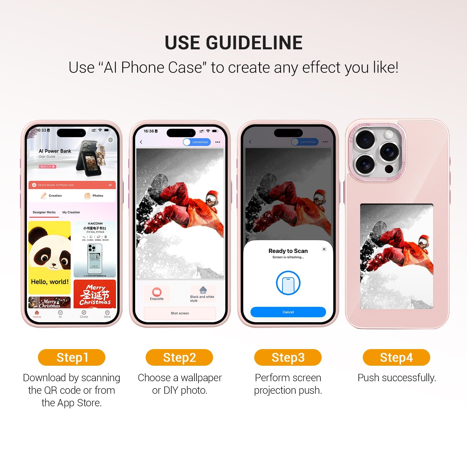 iPhone 13–16 NFC E-Ink Case with 4-Inch HD Display#Color_Peach Pink