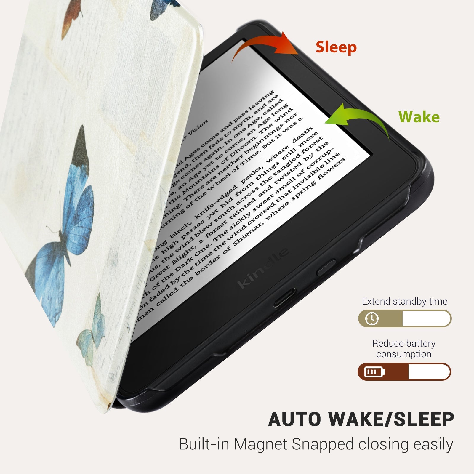 Eden Beige Butterfly Kindle Basic 6 INCH Case