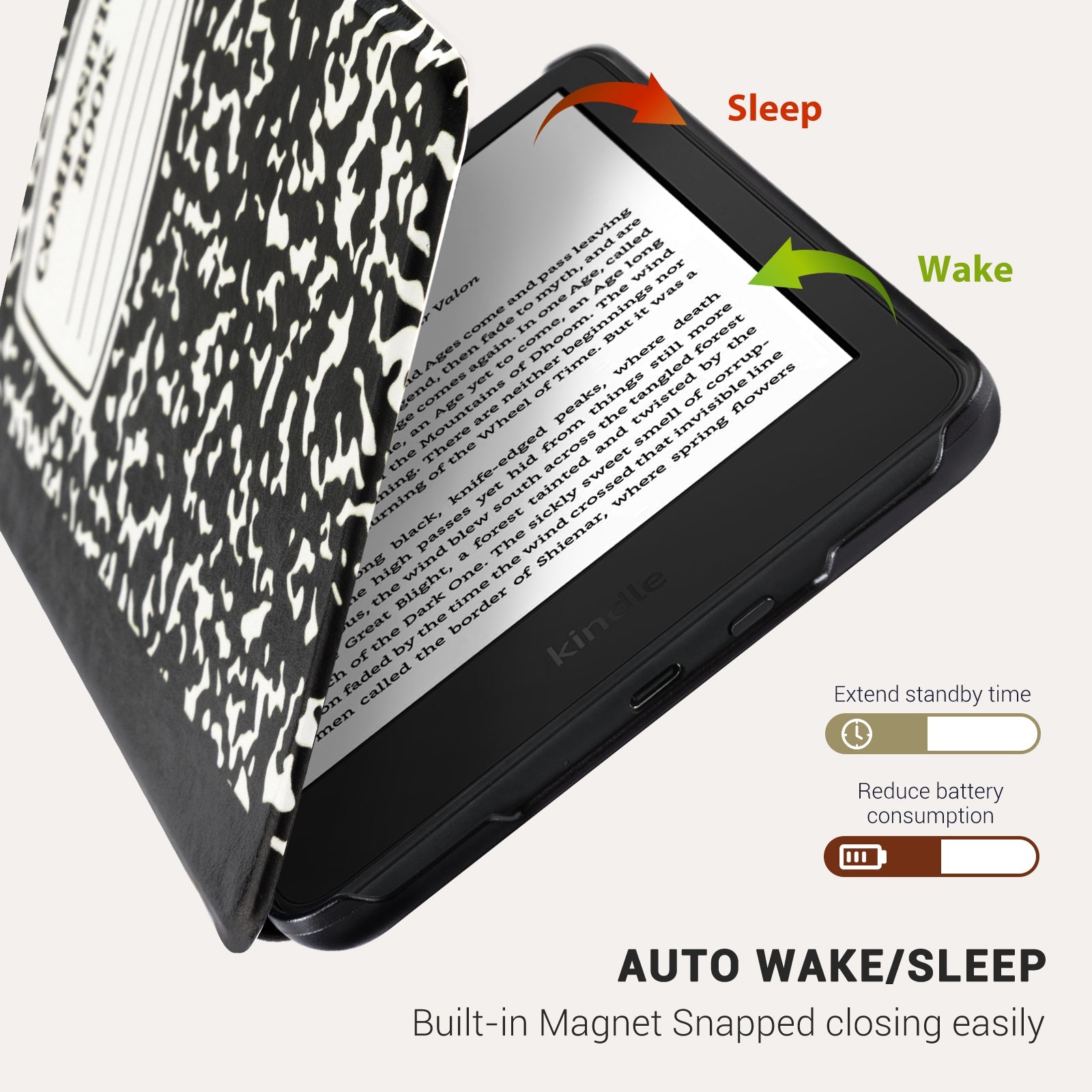 Classics Black Notes Kindle Basic 6 INCH Case
