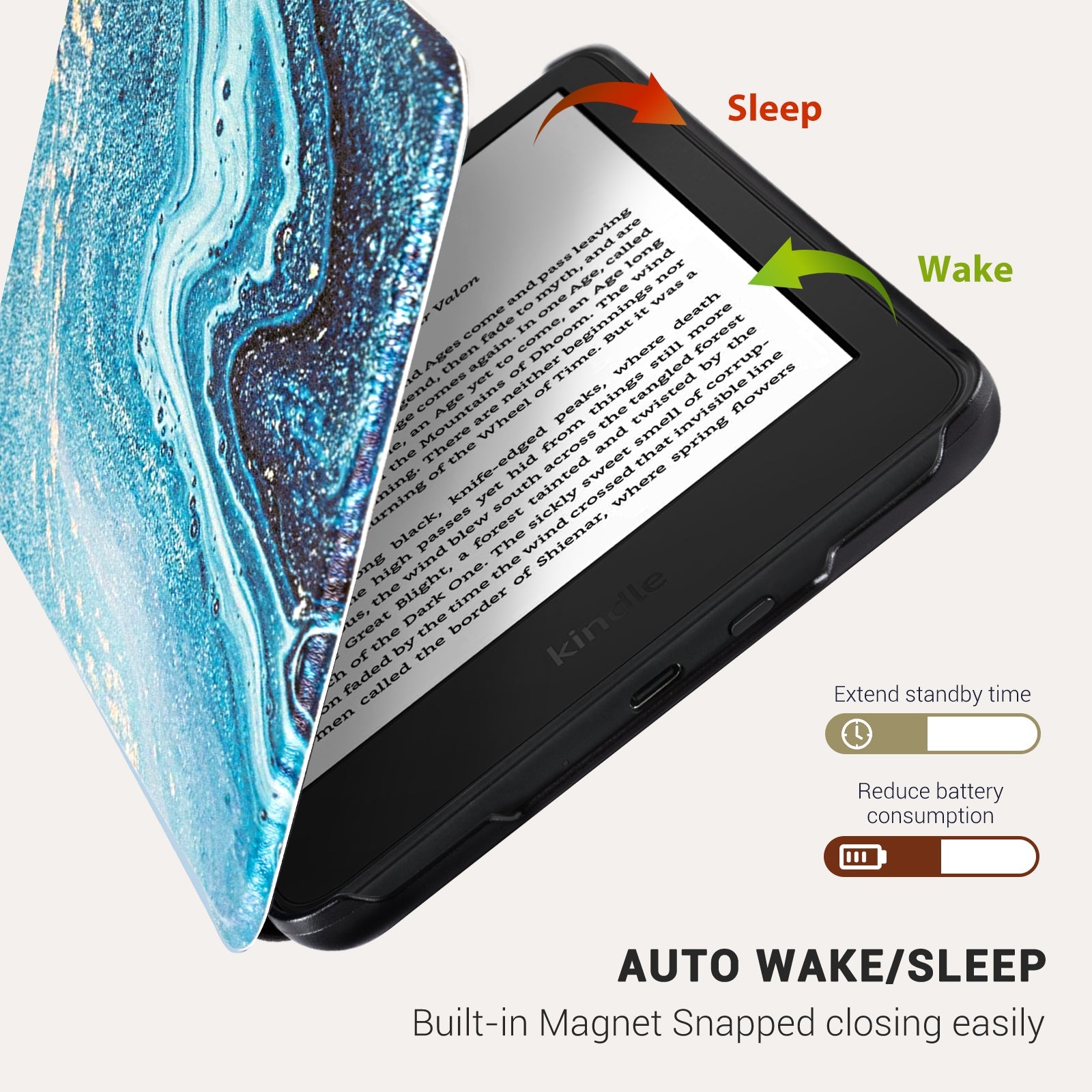 Mountain Blue Green Gold Marble Kindle Basic 6 INCH Case
